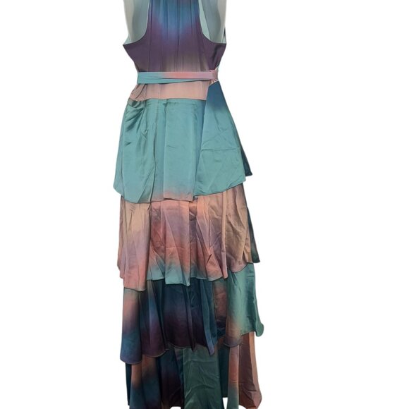 Hutch Sat Paige Ombre Wrap Maxi Dress Multicolor Tiered Halter L NWT - Picture 2 of 7